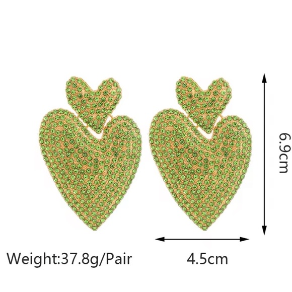 Glam Rhinestone Heart Drop Earrings | Statement Gold-Tone Dangle - Picture 4 of 10